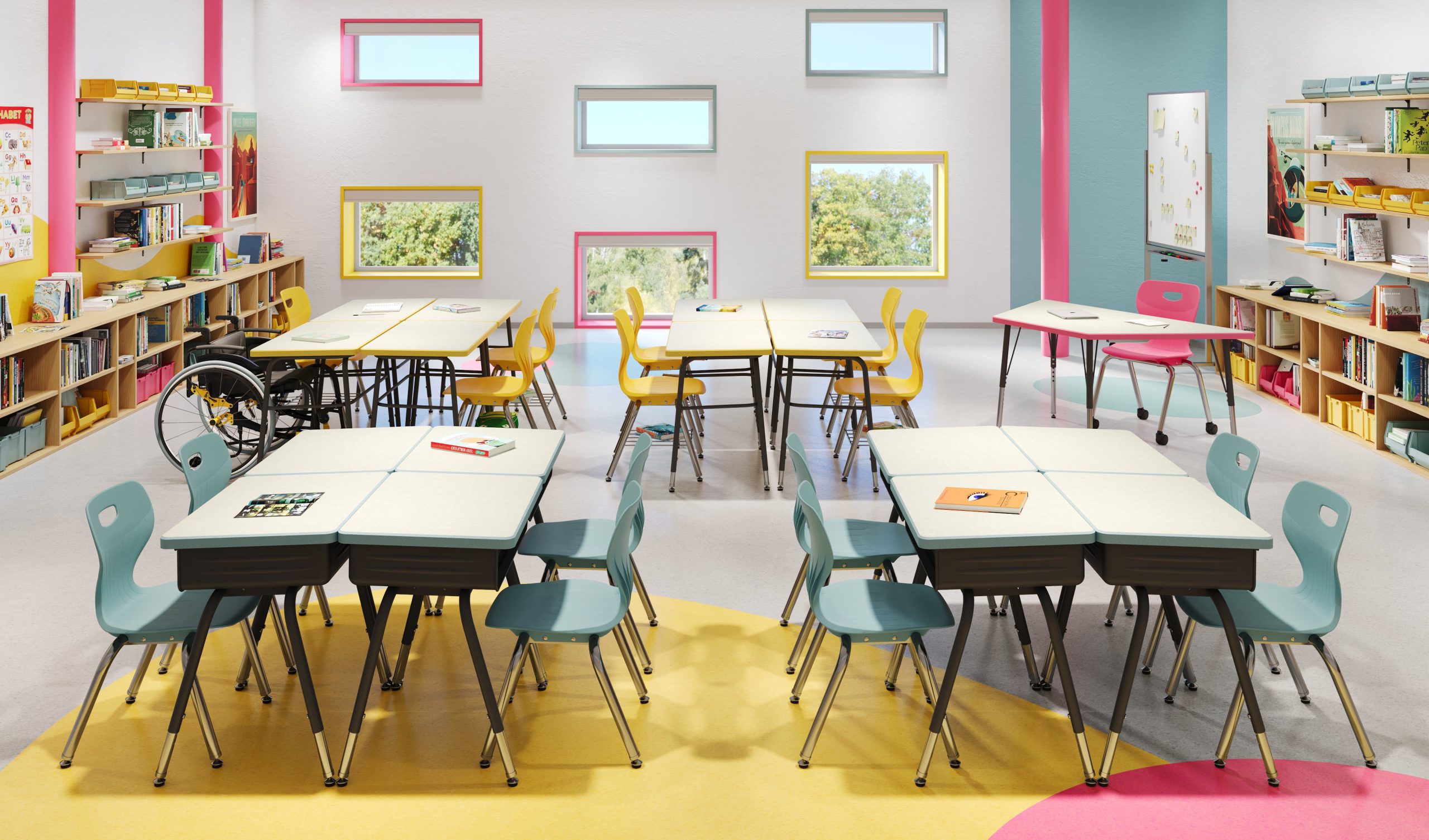 Reading Room Lifestyle Render for Classroom Furniture