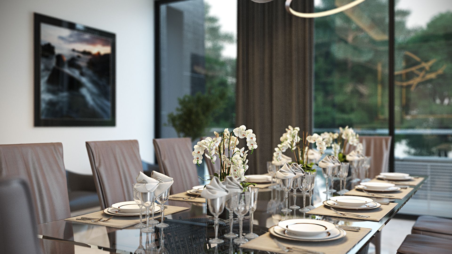 Close-up render of a laid dining table
