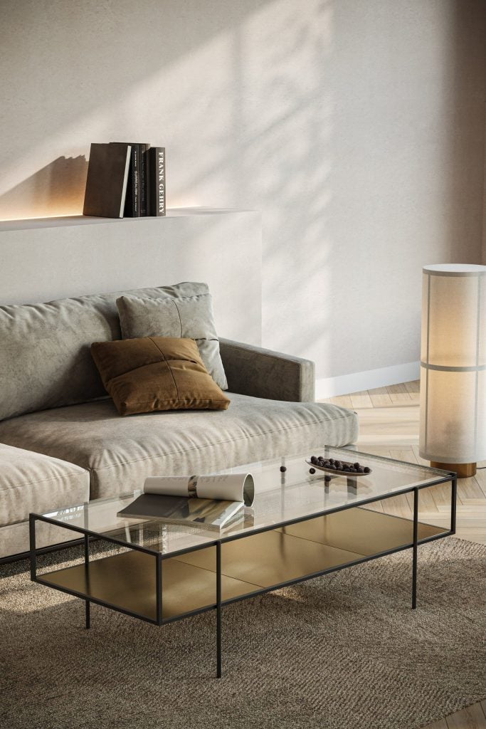 3D Interior Visualization of Modern Living Room with Realistic Furniture Rendering