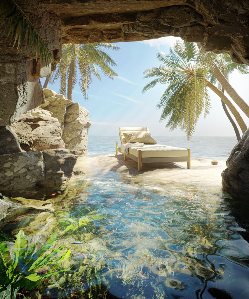 3D Furniture Rendering in Tropical Cave Setting