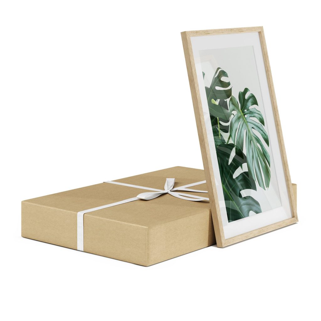 3D Product Rendering of Framed Artwork and Gift Box