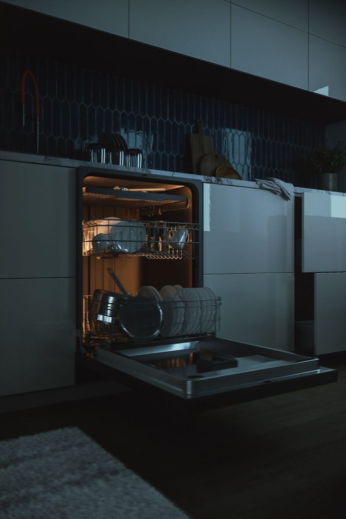 3D Kitchen Interior Rendering with Dishwasher