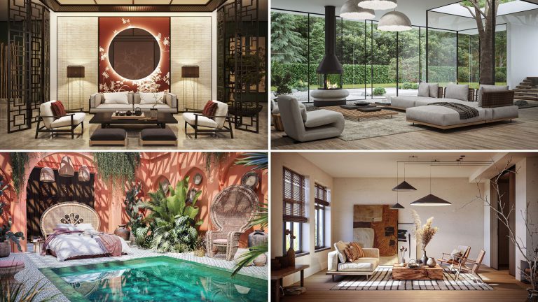 A Collage of Four Interior Design Styles for Ethnic Roomsets