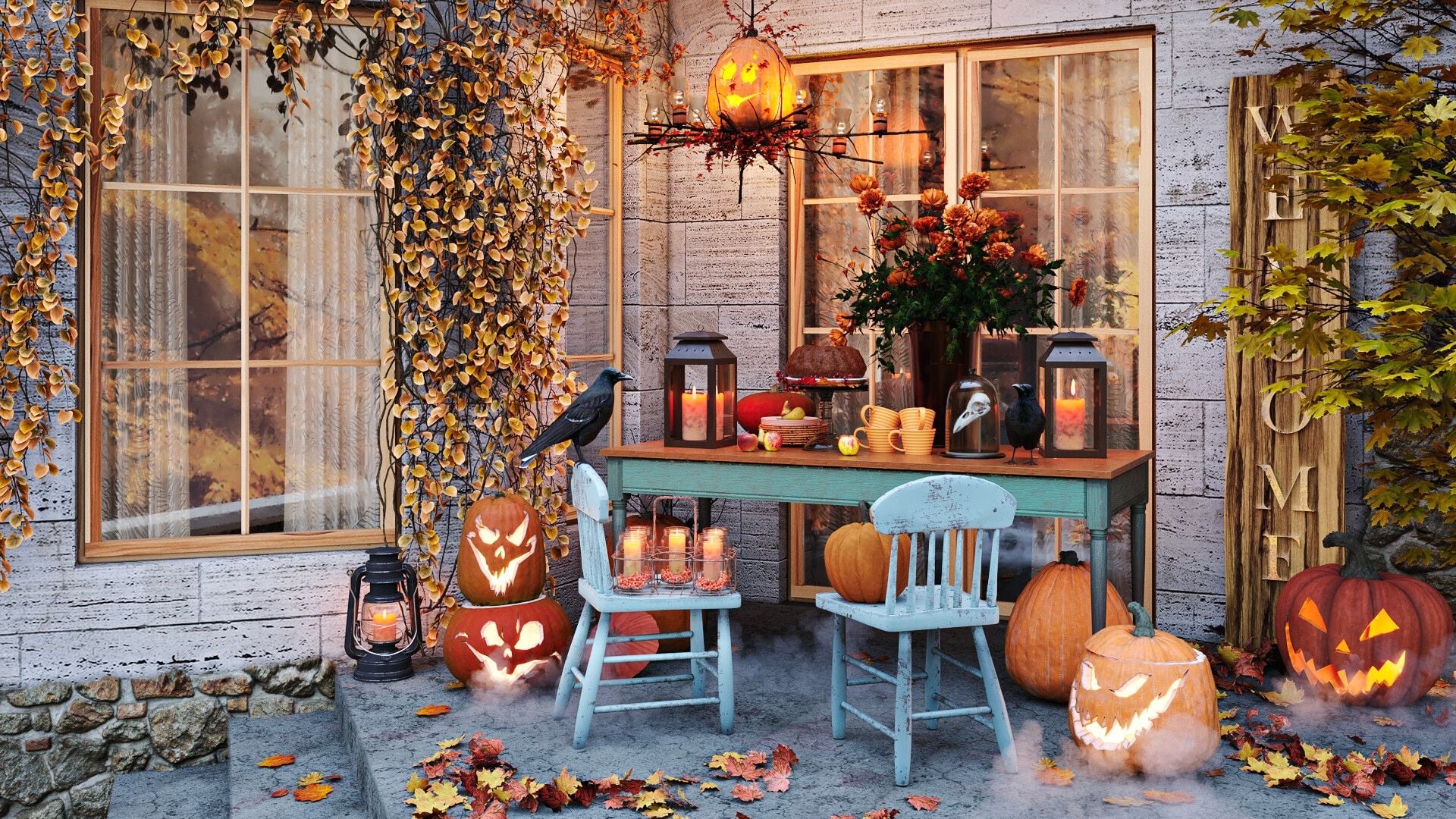 CG Rendering for an Autumn Patio Setting with Table and Chairs