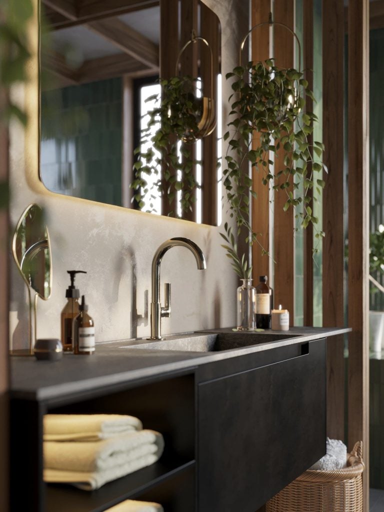 Photorealistic 3D Bathroom Interior Rendering with Custom Furniture