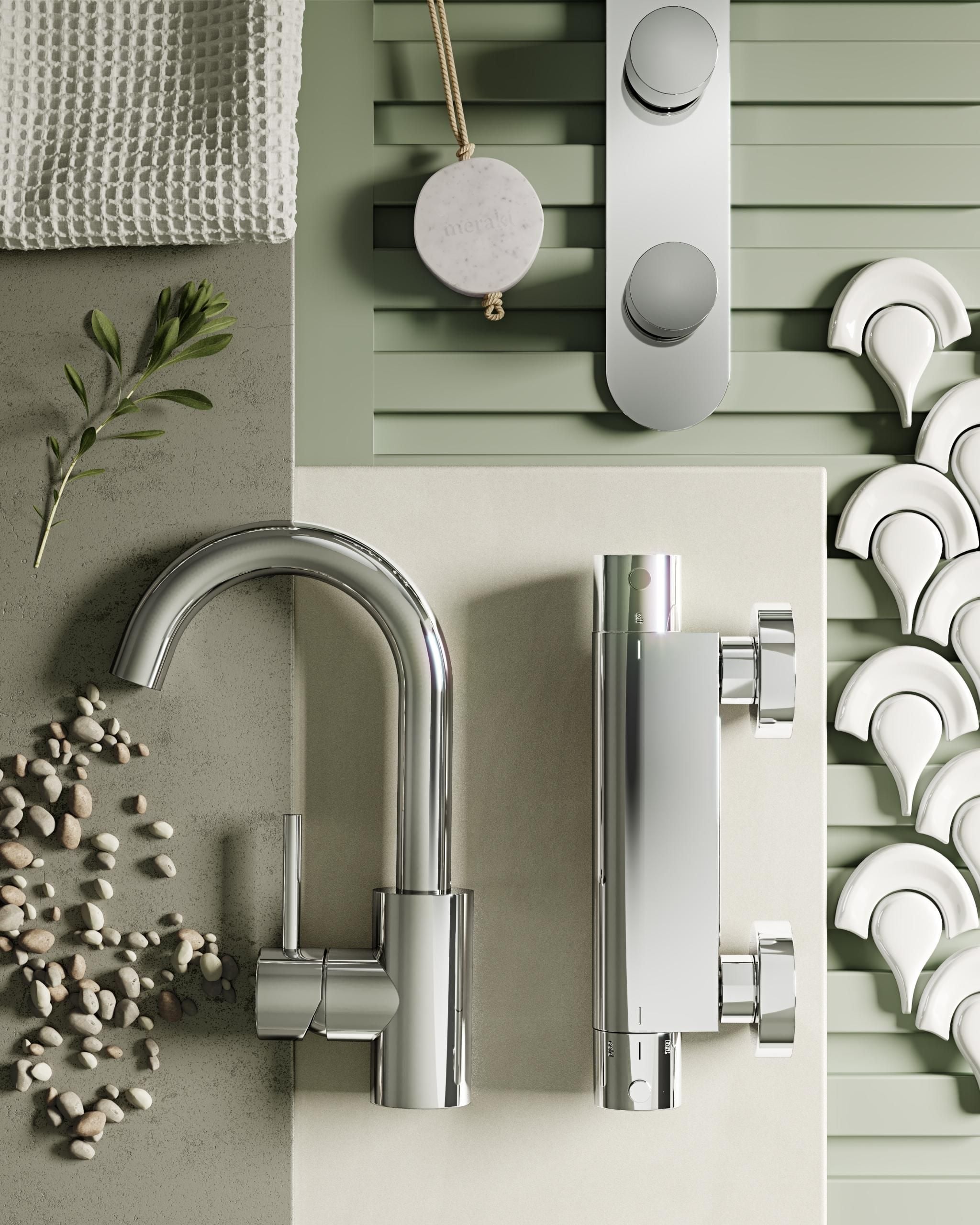 Bathroom Fixtures in a Flat-Lay Render