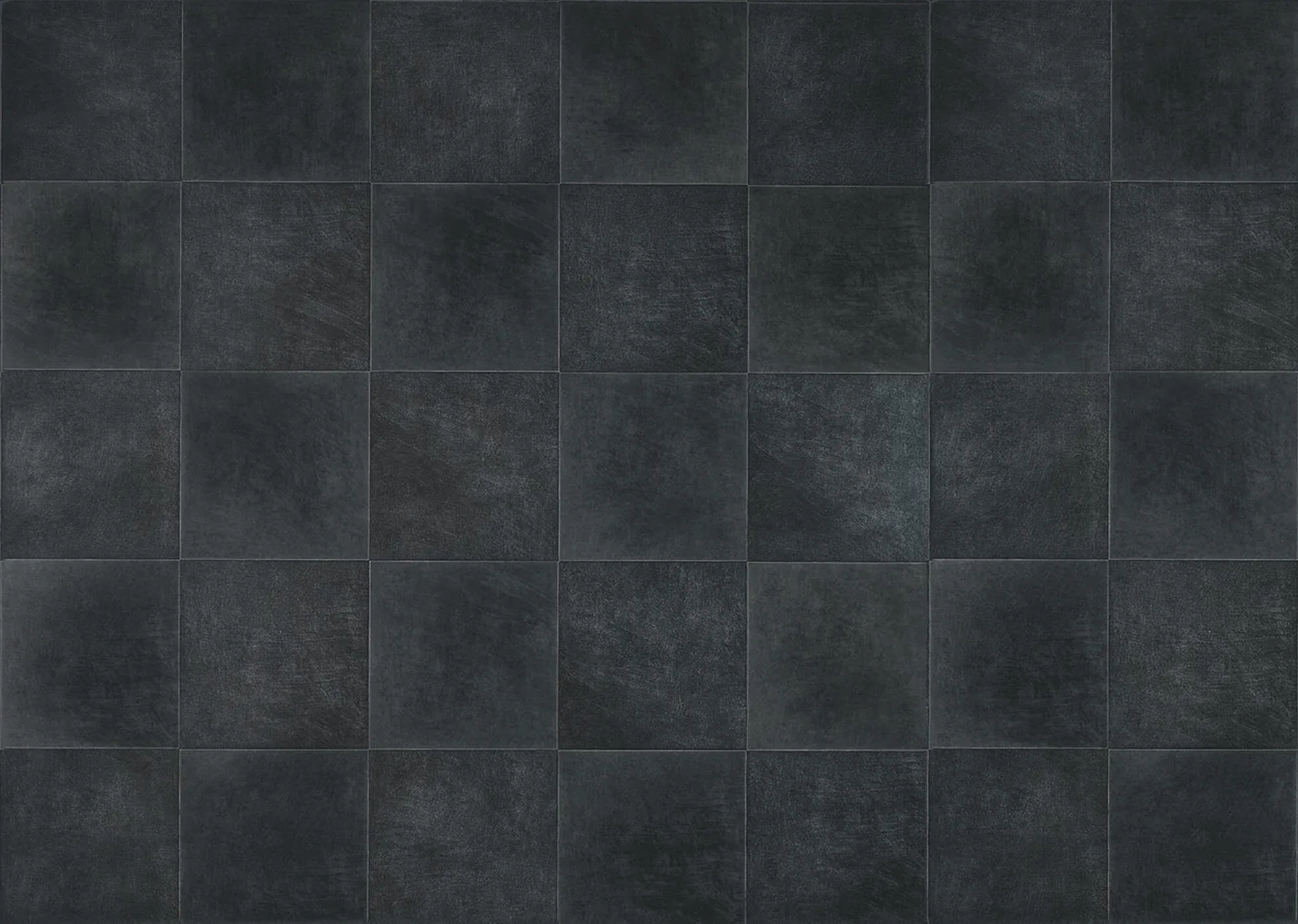 3D visualization of dark black tile flooring with matte finish arranged in a square grid pattern