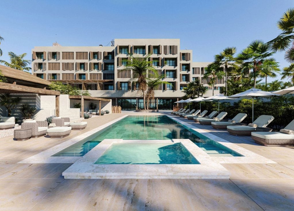 3D Exterior Rendering of Luxury Hotel Pool Area