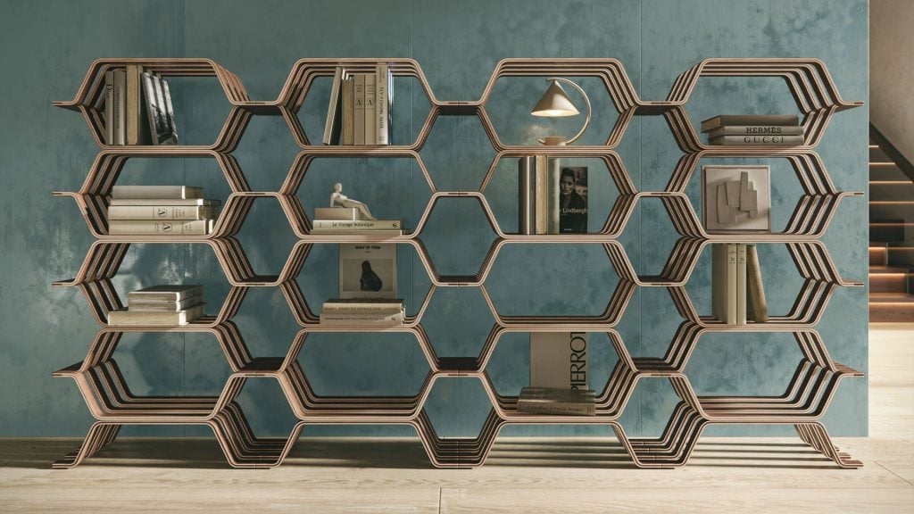 3D fittings Rendering of trendy Bookshelf