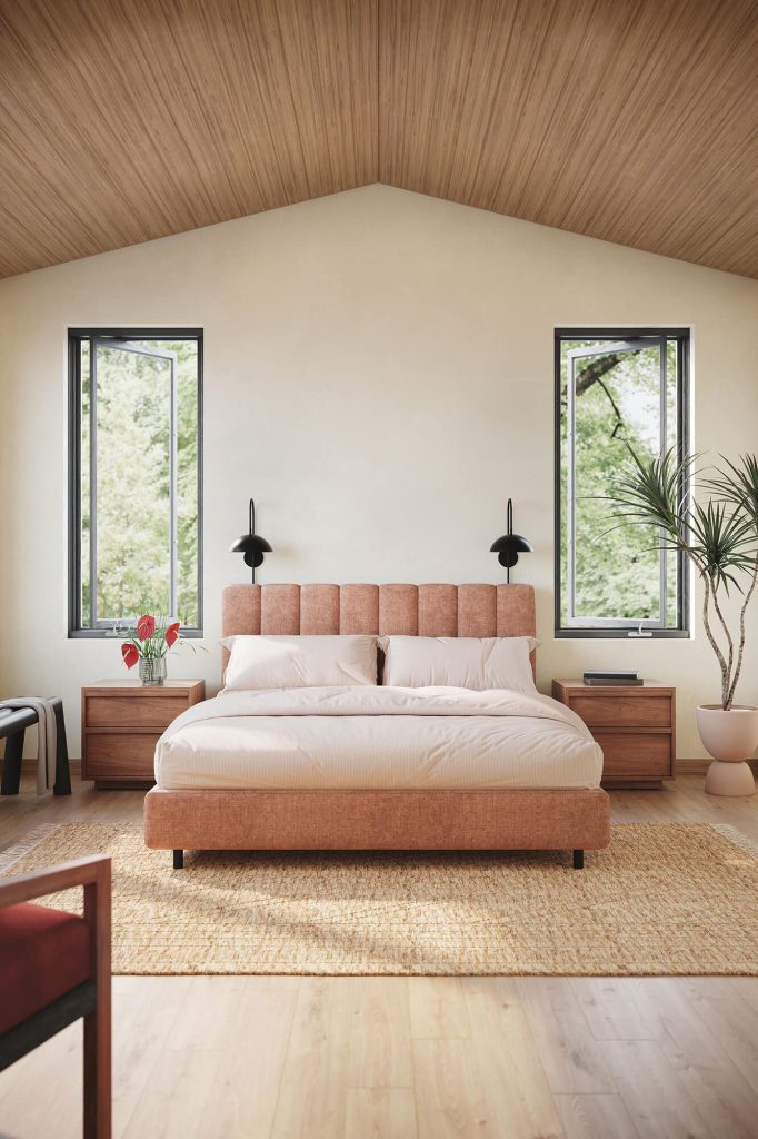 3D Interior Visualization of trendy Bedroom with Custom fittings Rendering