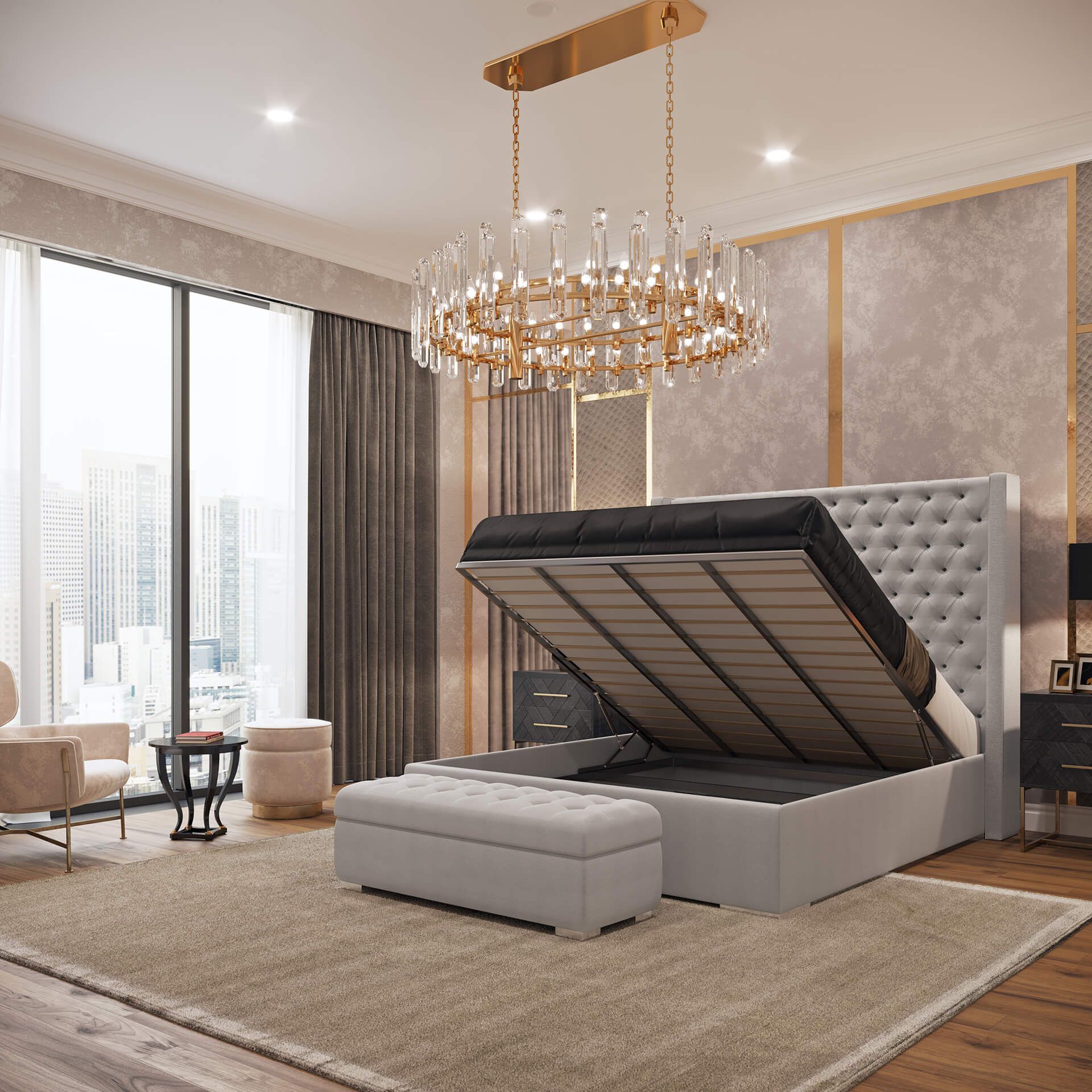 Light Grey Handcrafted Bed CGI: Unfolded