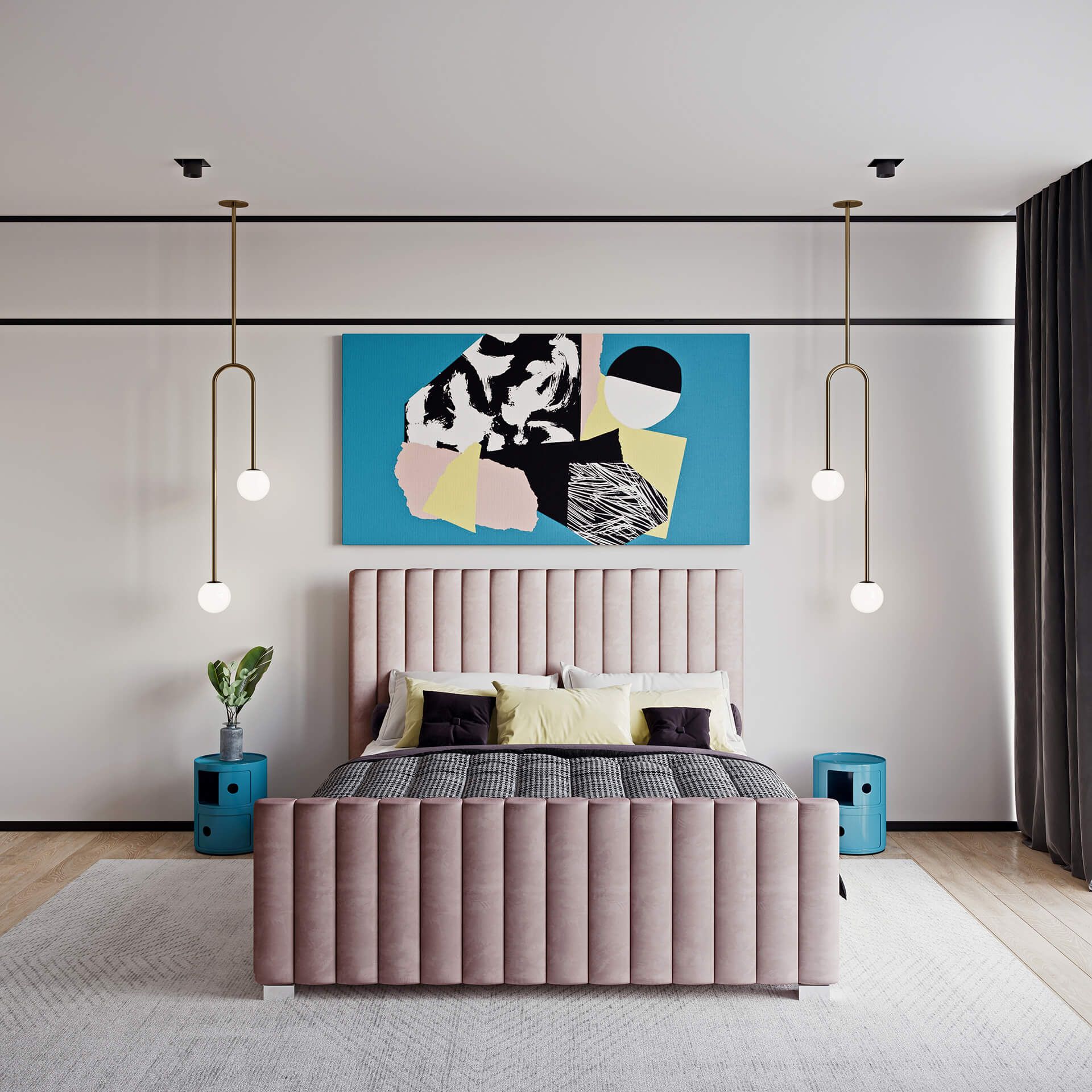 Pink Handcrafted Bed CGI: Front View
