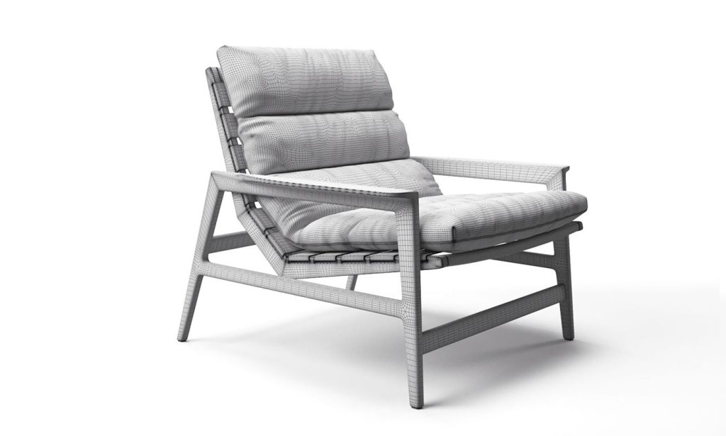 High-poly vs low-poly 3D model comparison: detailed furniture render vs optimized AR model