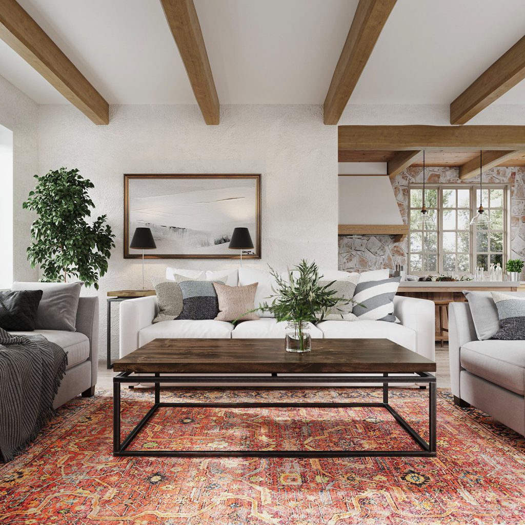 3D Interior Visualization of trendy Living Room with fittings Rendering