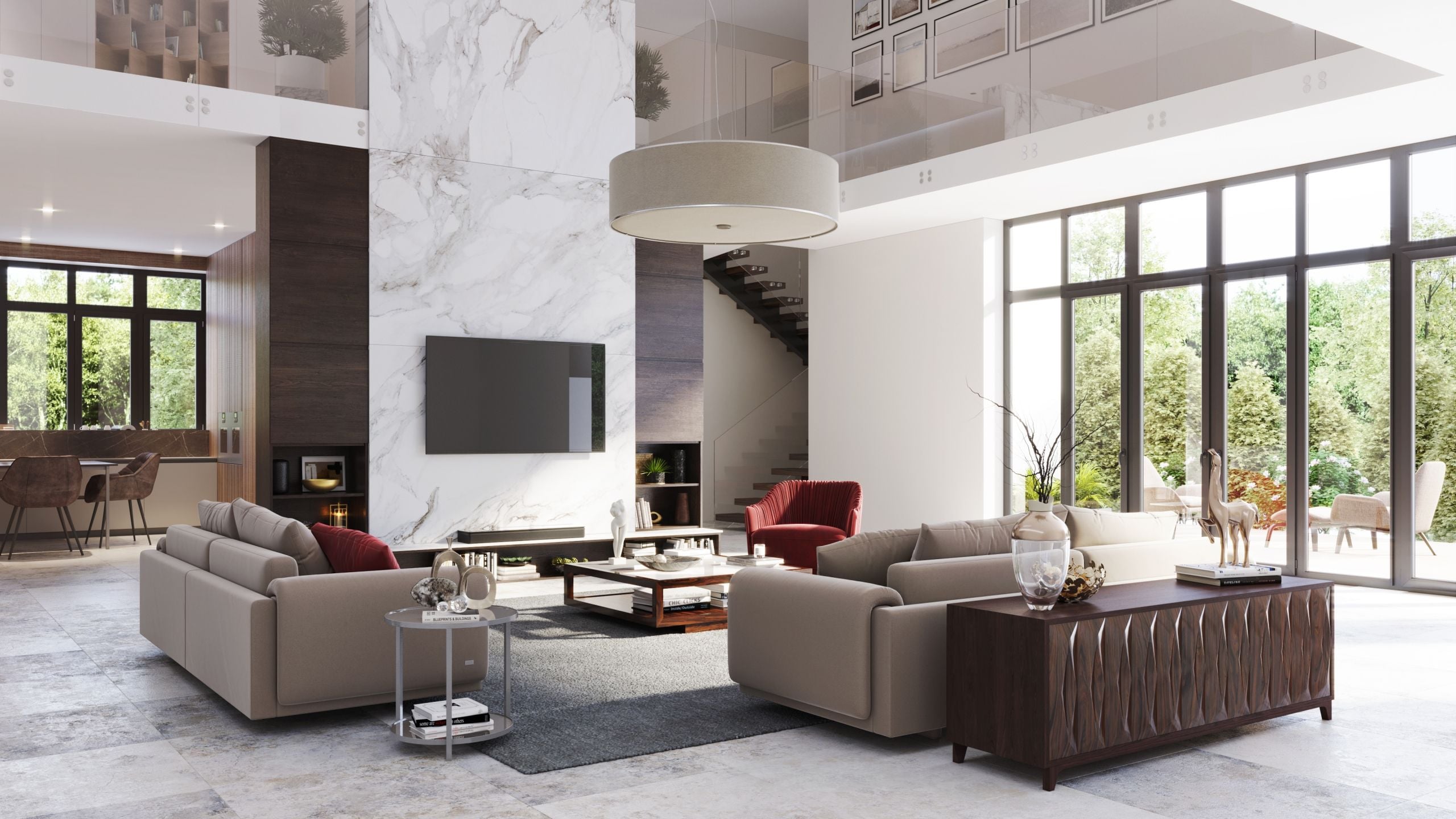 3D visualization in contemporary style as a representation of modern interior design.