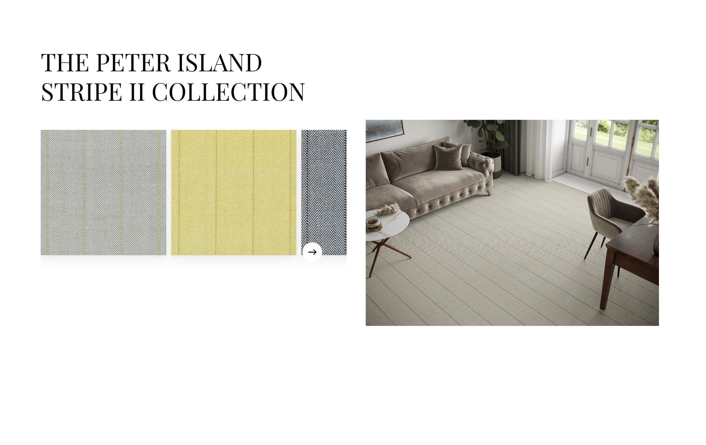 3D interior visualization showcasing the Peter Island Stripe II Collection with realistic furniture rendering