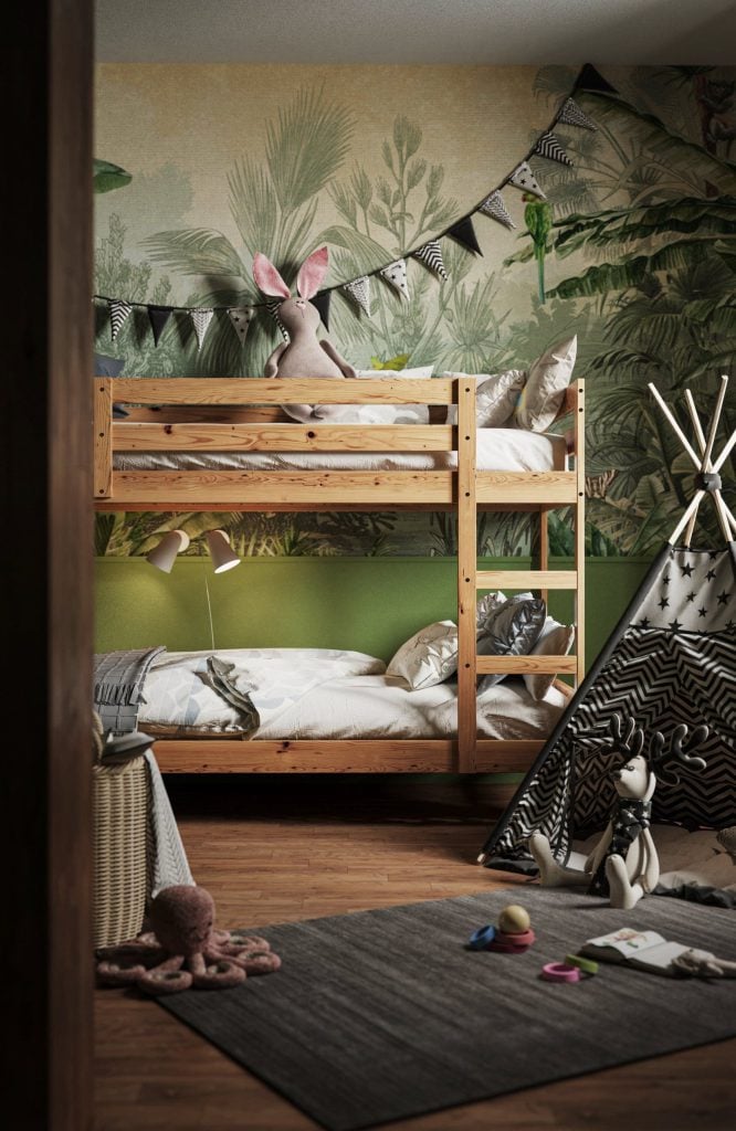 3D Interior Visualization of a Children’s Room with Bunk Bed