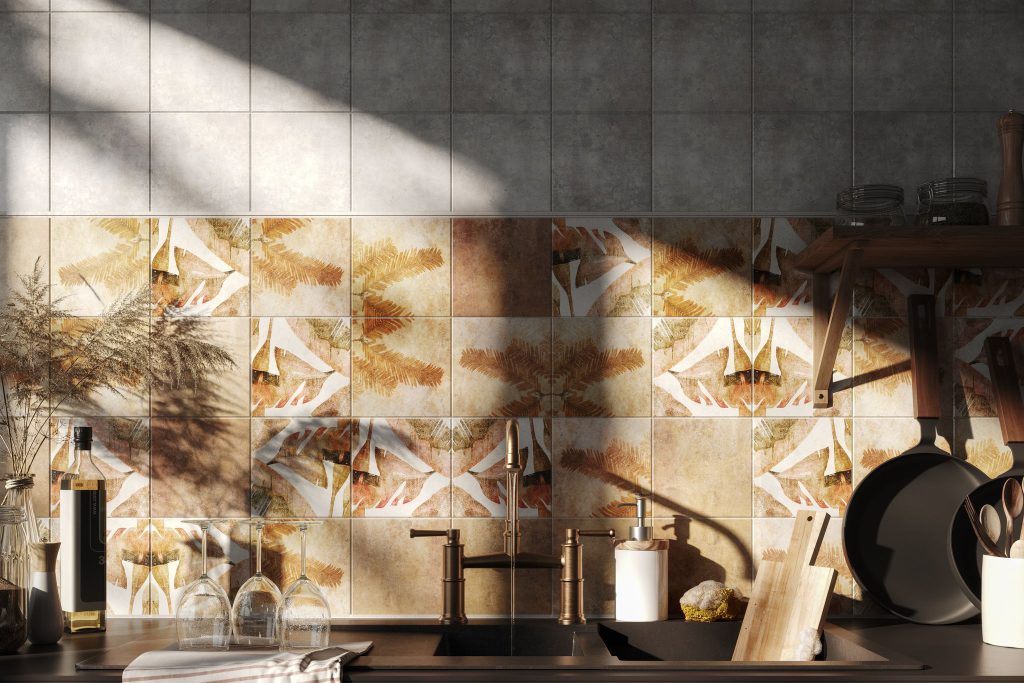 Photorealistic 3D Kitchen Interior Rendering with Custom Tile Design