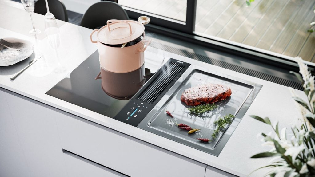 3D Kitchen Interior Rendering with Modern Cooktop
