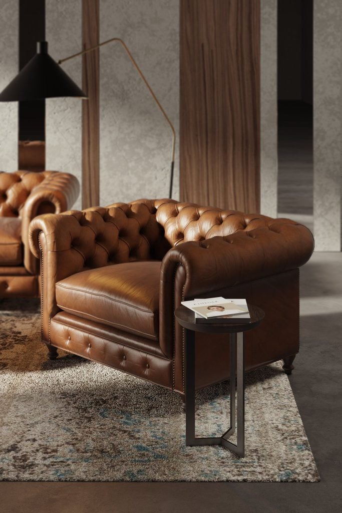 Photorealistic 3D Furniture Rendering – Leather Armchair in Interior Visualization