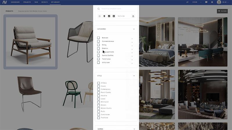 A Screenshot of Selecting a Lifestyle Background Category from a 3D Library
