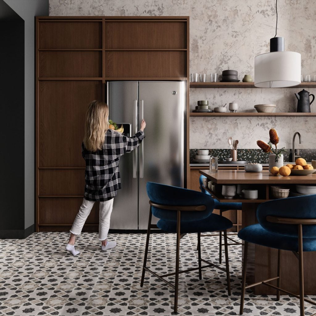 3D Interior Visualization of Modern Kitchen with Furniture Rendering