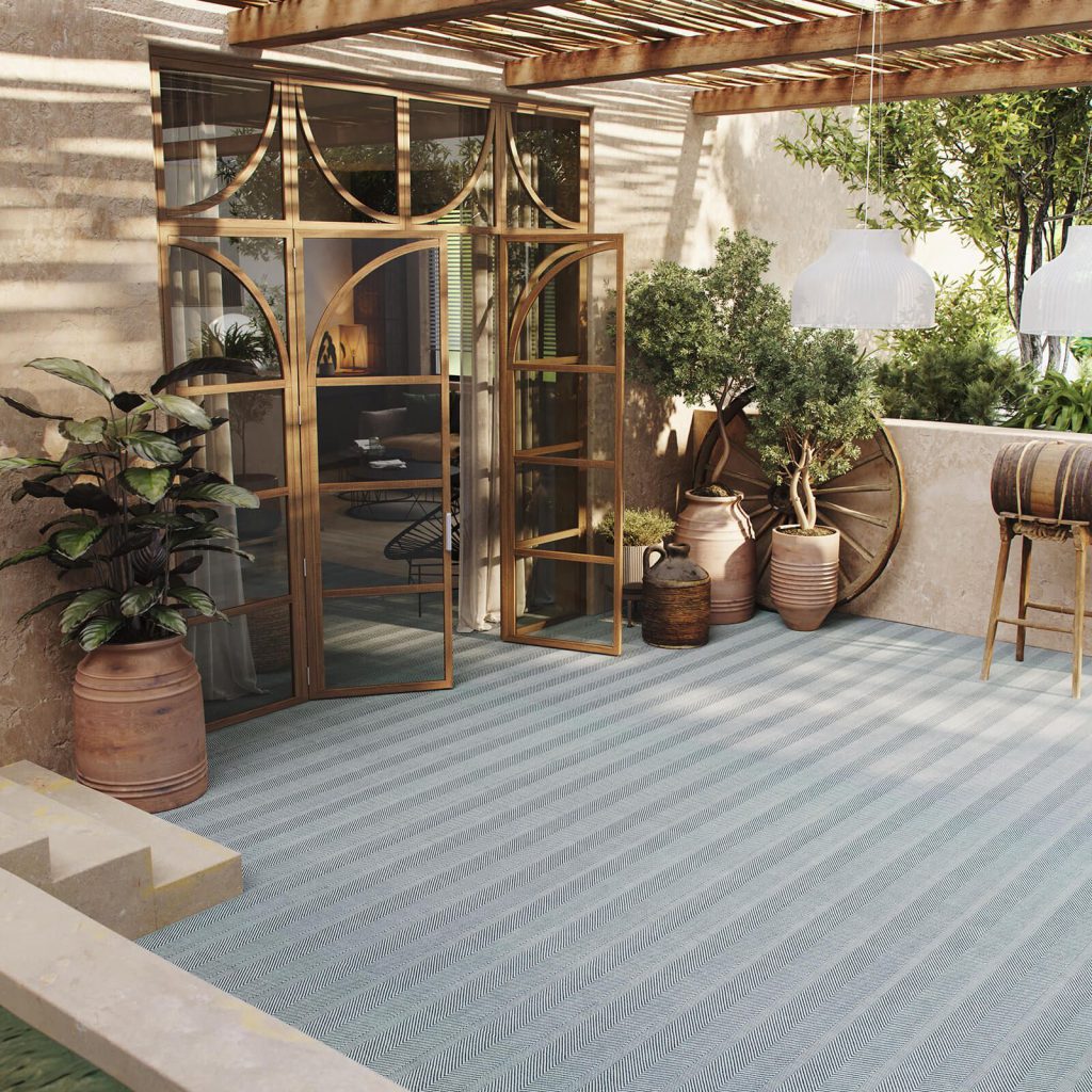3D Interior Visualization of a Modern Patio with Realistic Furniture Rendering