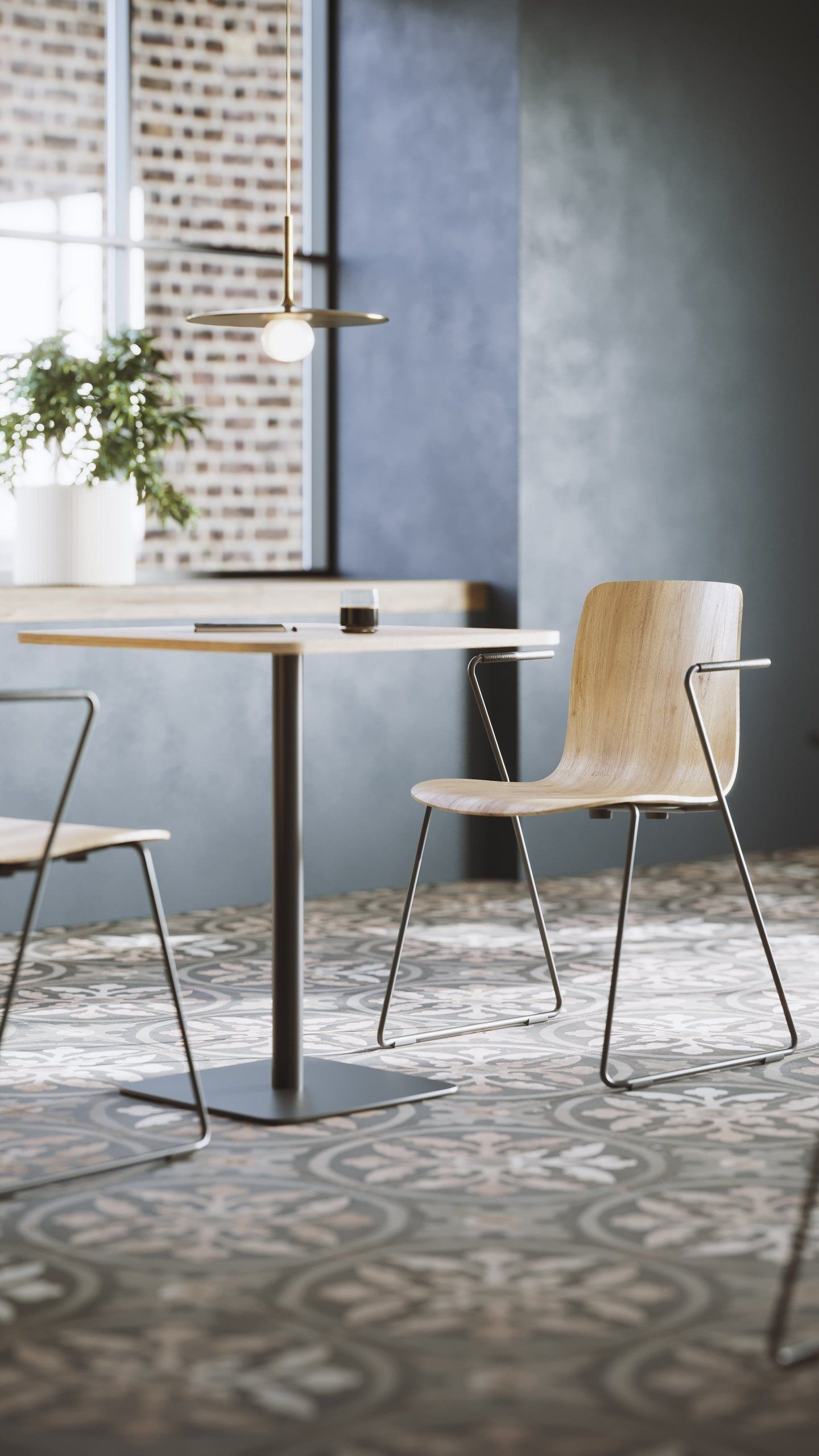Cafe tables and chairs 3D render