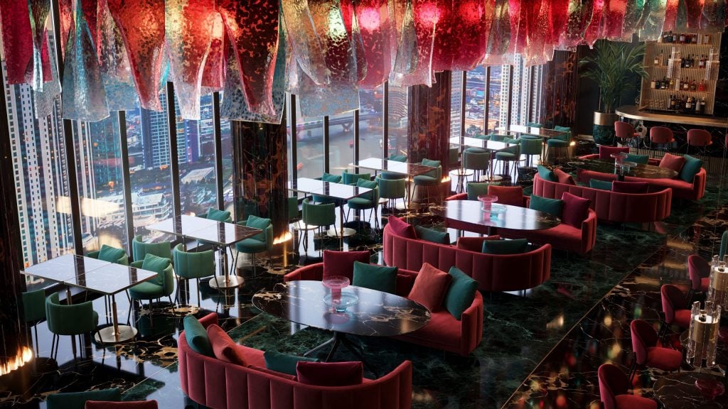 3D Interior Visualization of Modern Restaurant with Custom Furniture