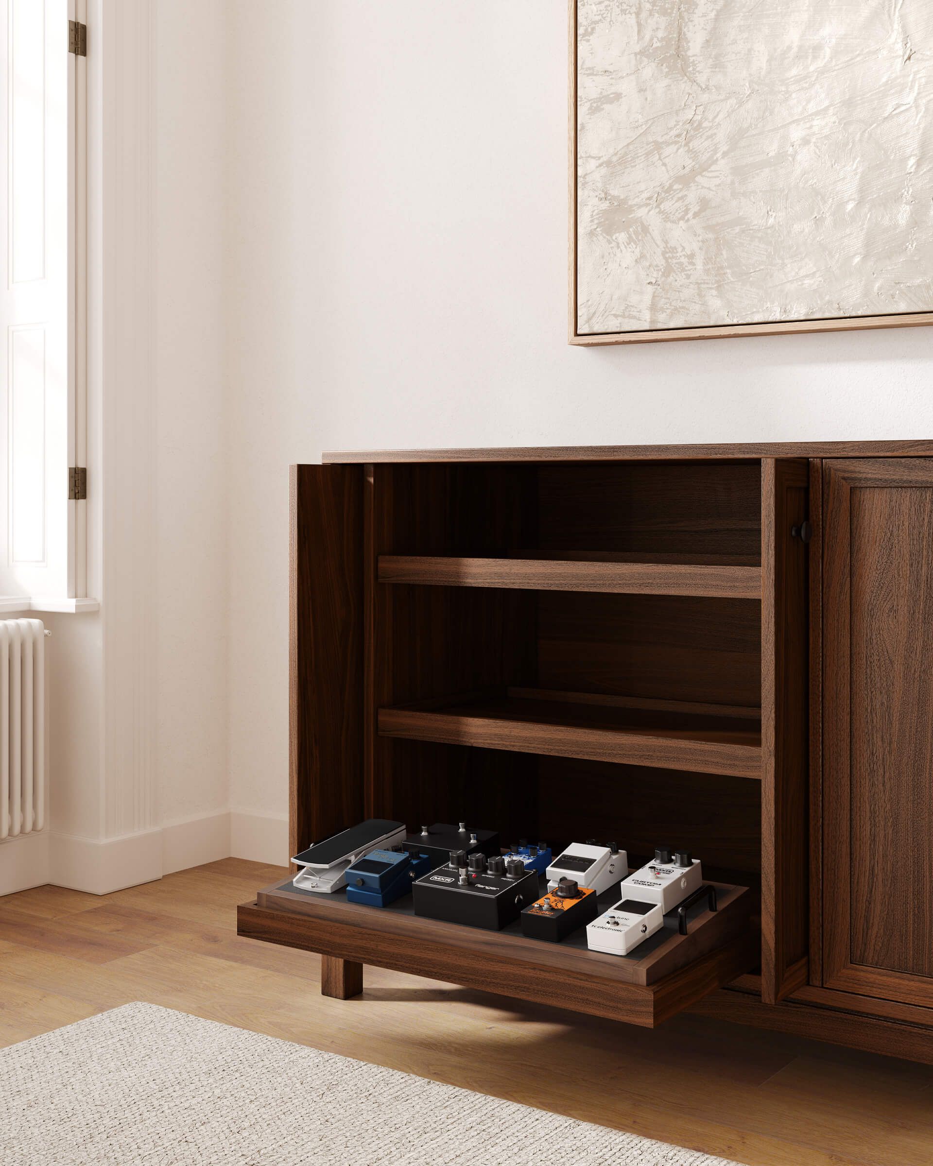 Wooden Storage for Muscial Items Lifestyle CG Visualization