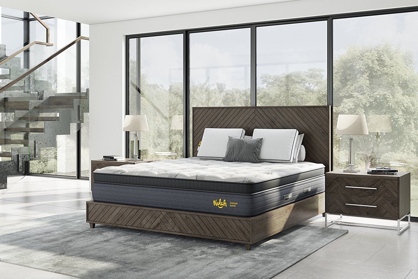 3D Visualization of Bedroom with Nolah Mattress and Large Windows
