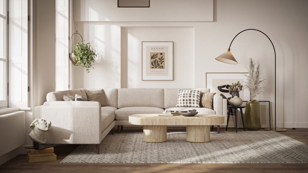 3D Interior Visualization of Modern Living Room with Furniture Rendering