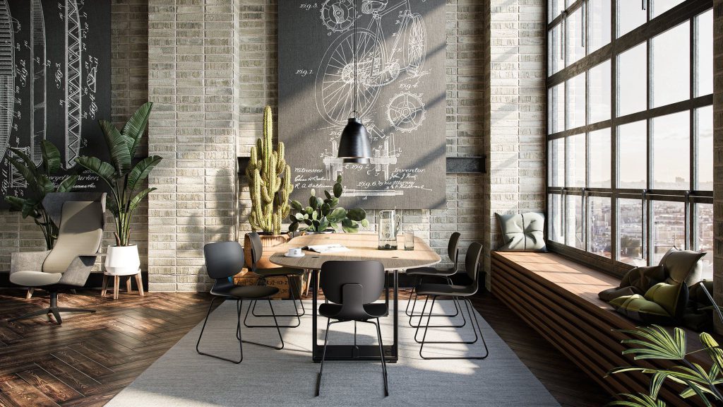 3D Interior Visualization of Modern Dining Room with Realistic fittings Rendering