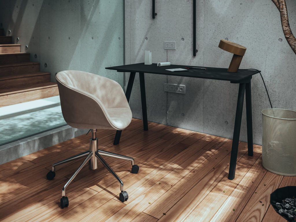 3D Interior Visualization of Modern Workspace with Furniture Rendering