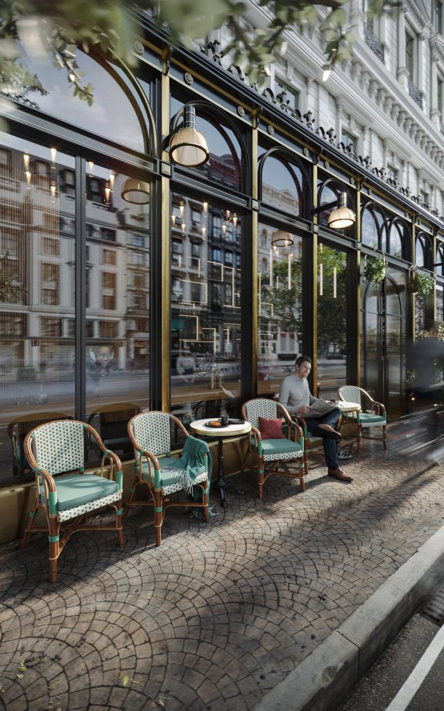 3D Furniture Rendering of Outdoor Cafe Scene