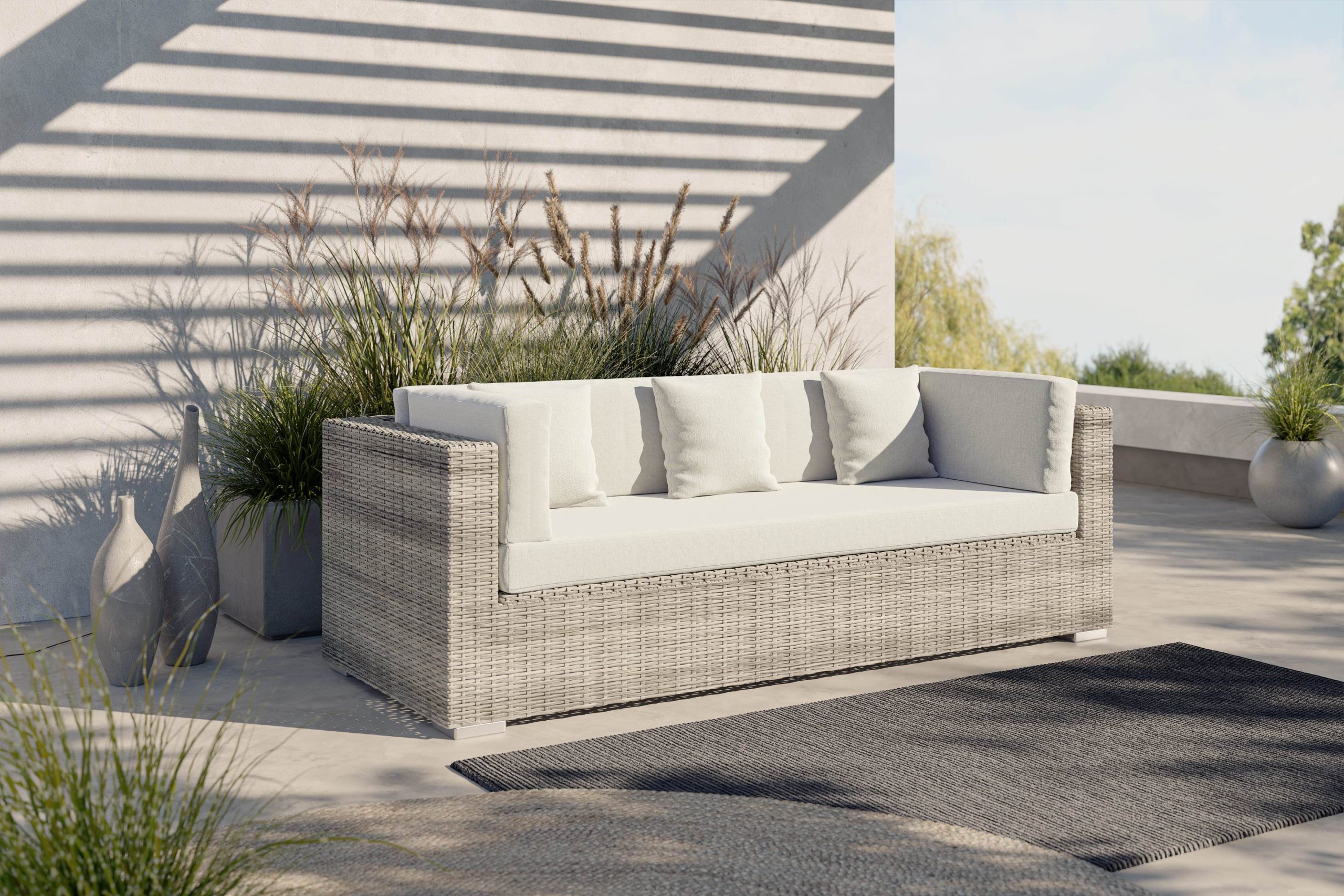 3D Visualization of Wicker Sofa on Patio