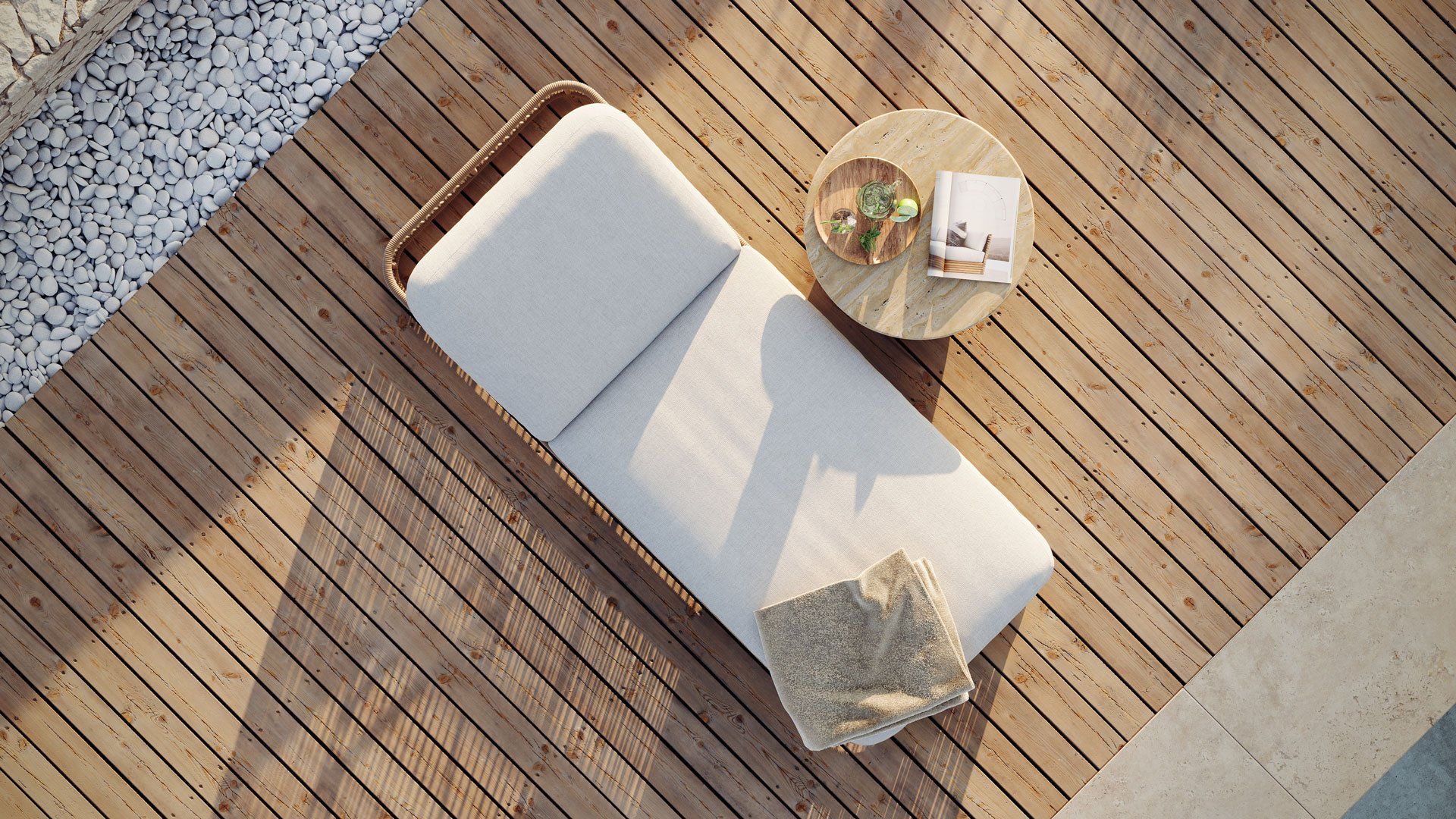 Top-view 3D rendering of an Outdoor Lounge 