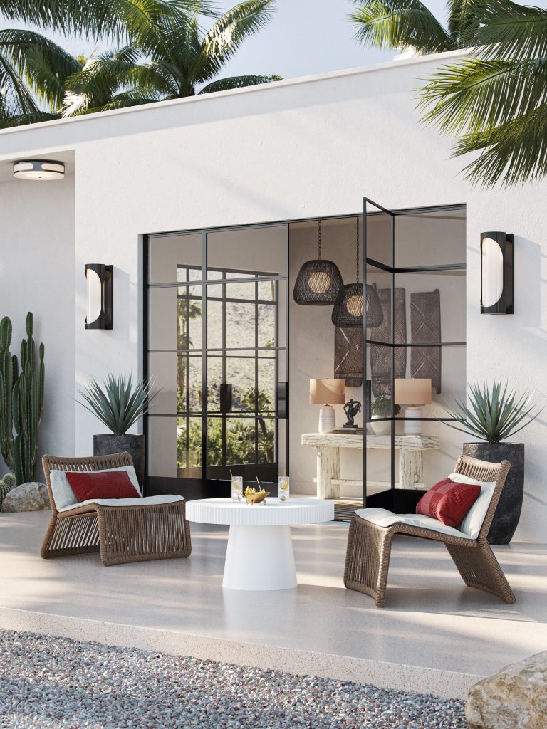 CGI of Lighting Fixtures and Furniture on a Desert Patio