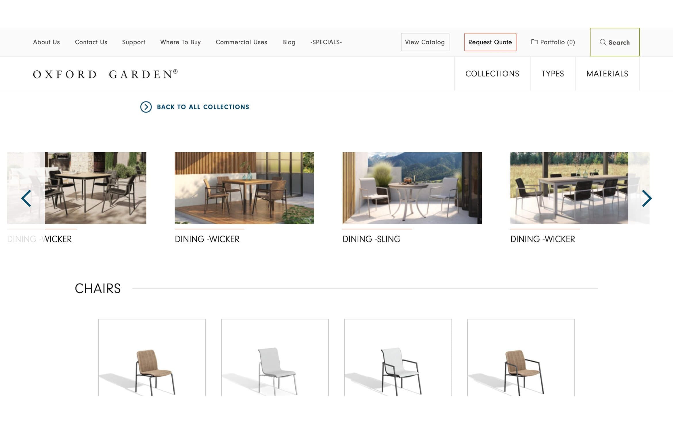 3D furniture visualization of outdoor dining sets with wicker and sling chairs, showcasing realistic rendering and high-quality 3D modeling.