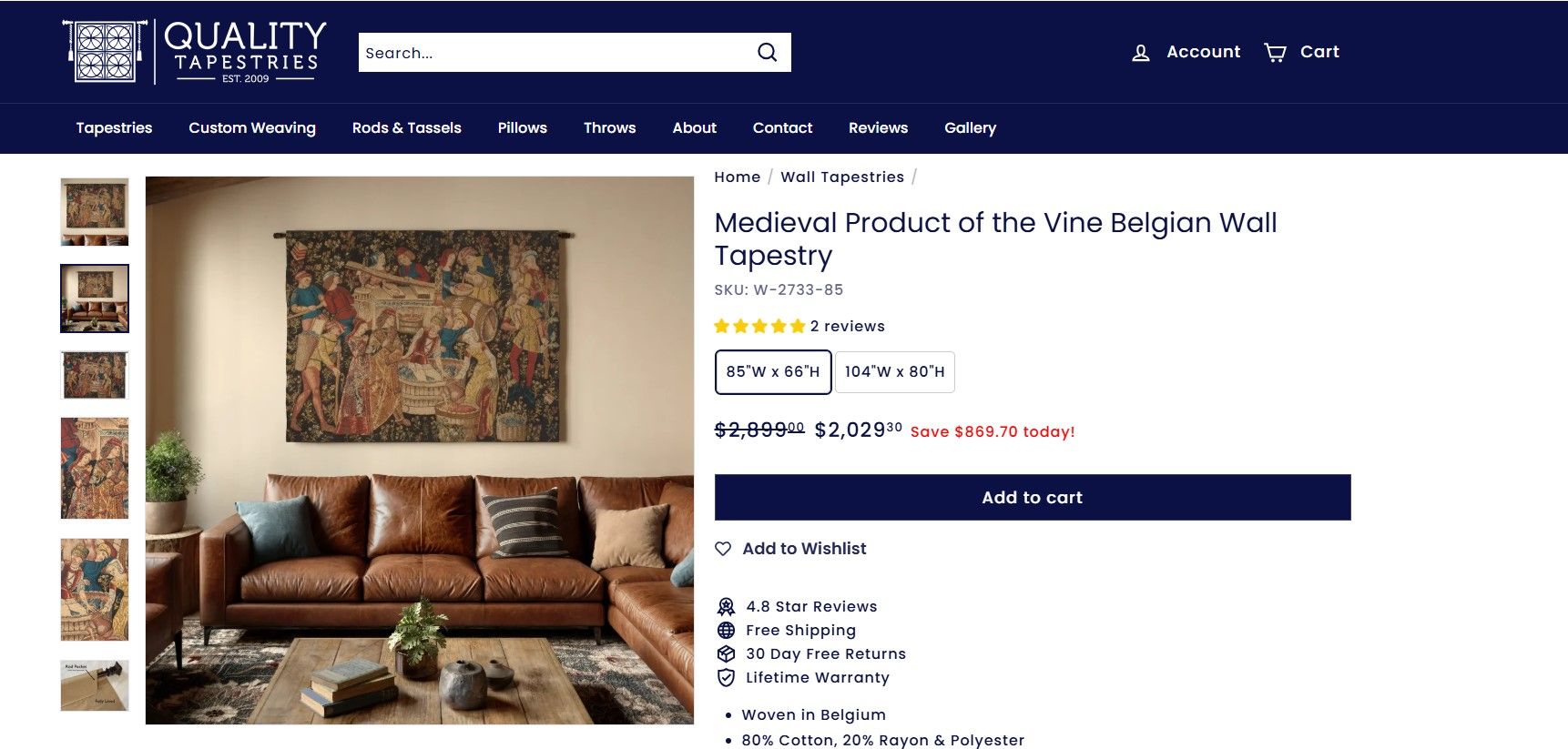 Tapestry 3D Renders in a Product Listing
