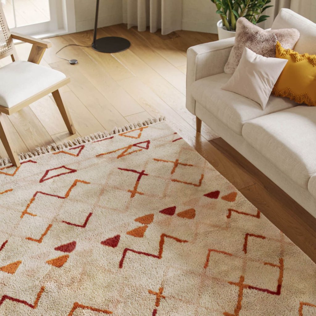 3D Interior Visualization of Modern Living Room with Textured Rug