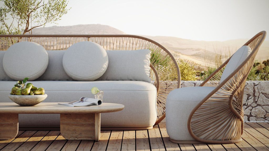 3D Furniture Rendering of Outdoor Lounge Set – Photorealistic Visualization