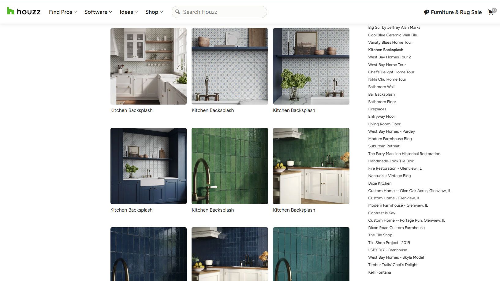 3D Visualization showing a collection of kitchen backsplash tile designs on Houzz