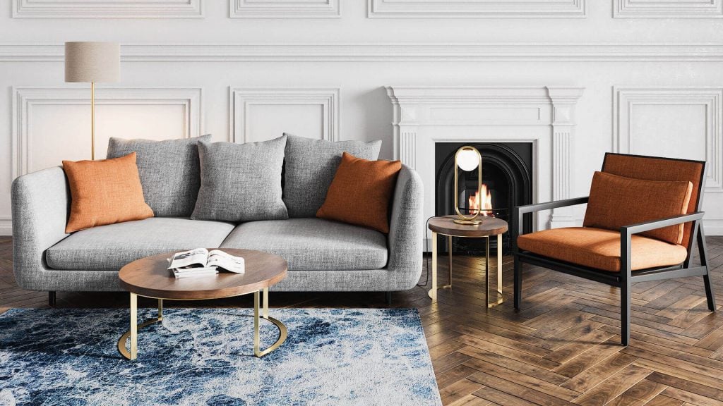 3D Rendering of a Grey Sofa