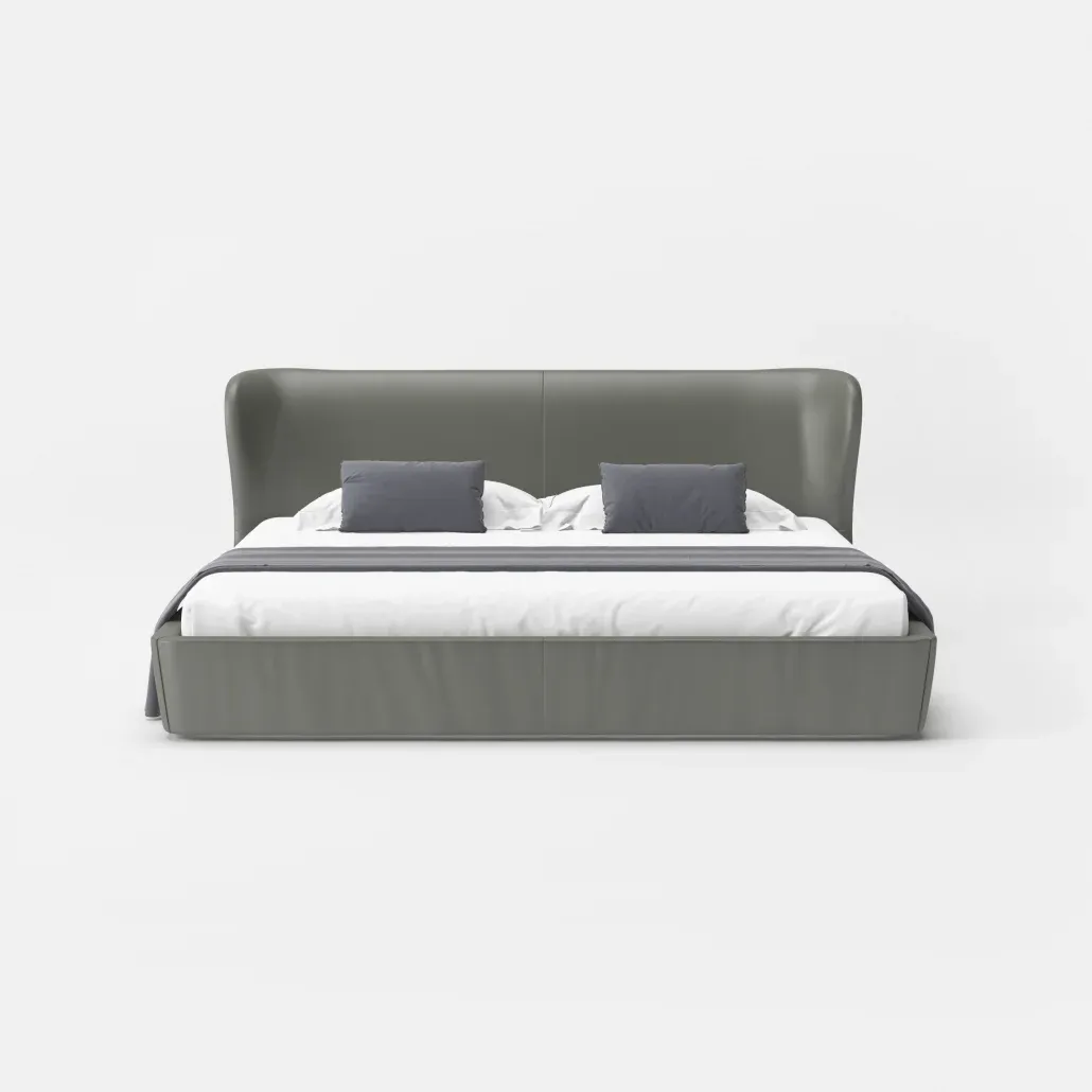 3D rendering of an upholstered bed with a headboard, isolated on white background