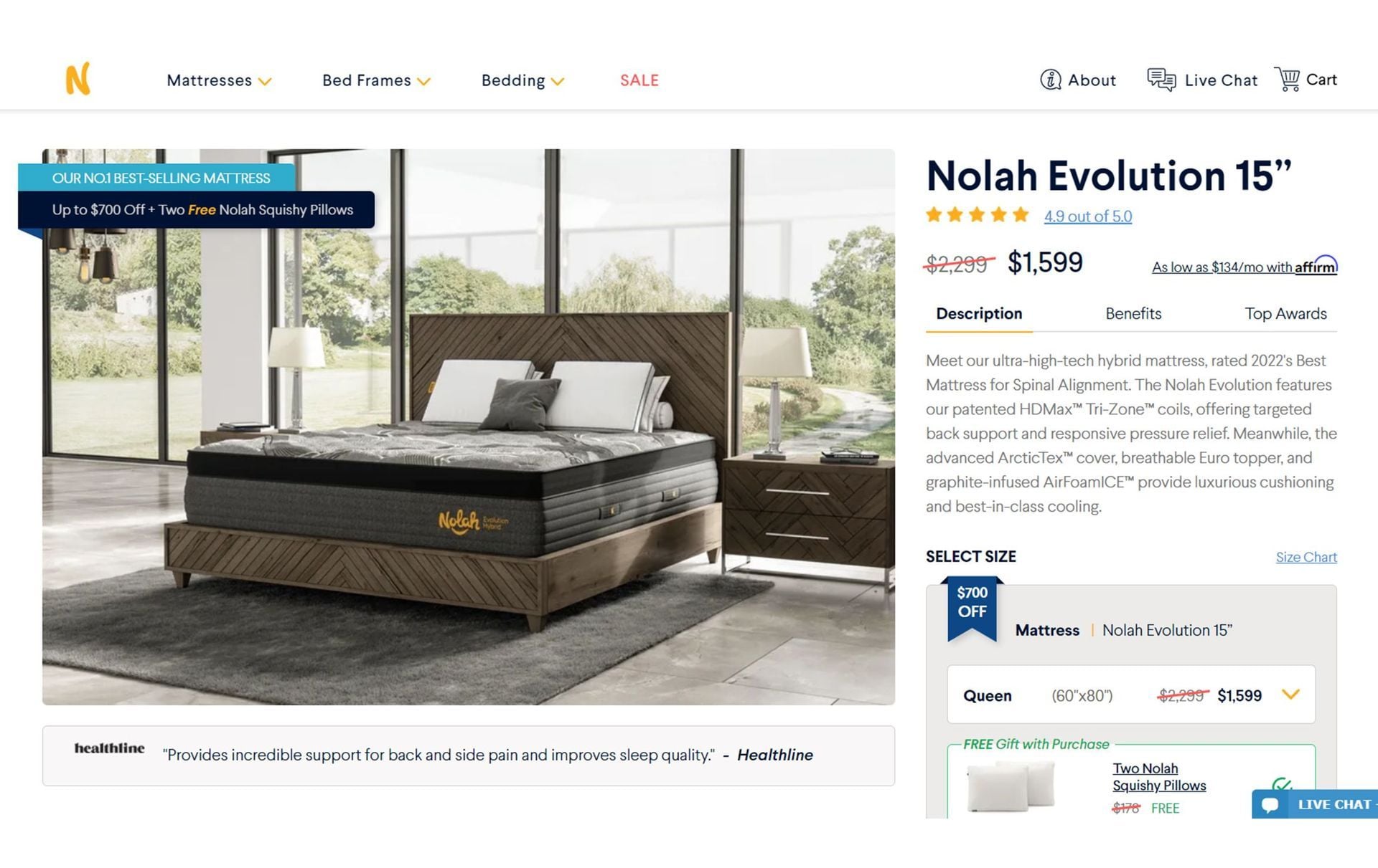 Product Detail Page of a Nolah Mattress