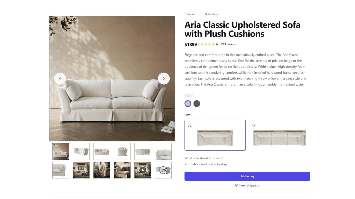 Product Detail Page with Furniture CGI