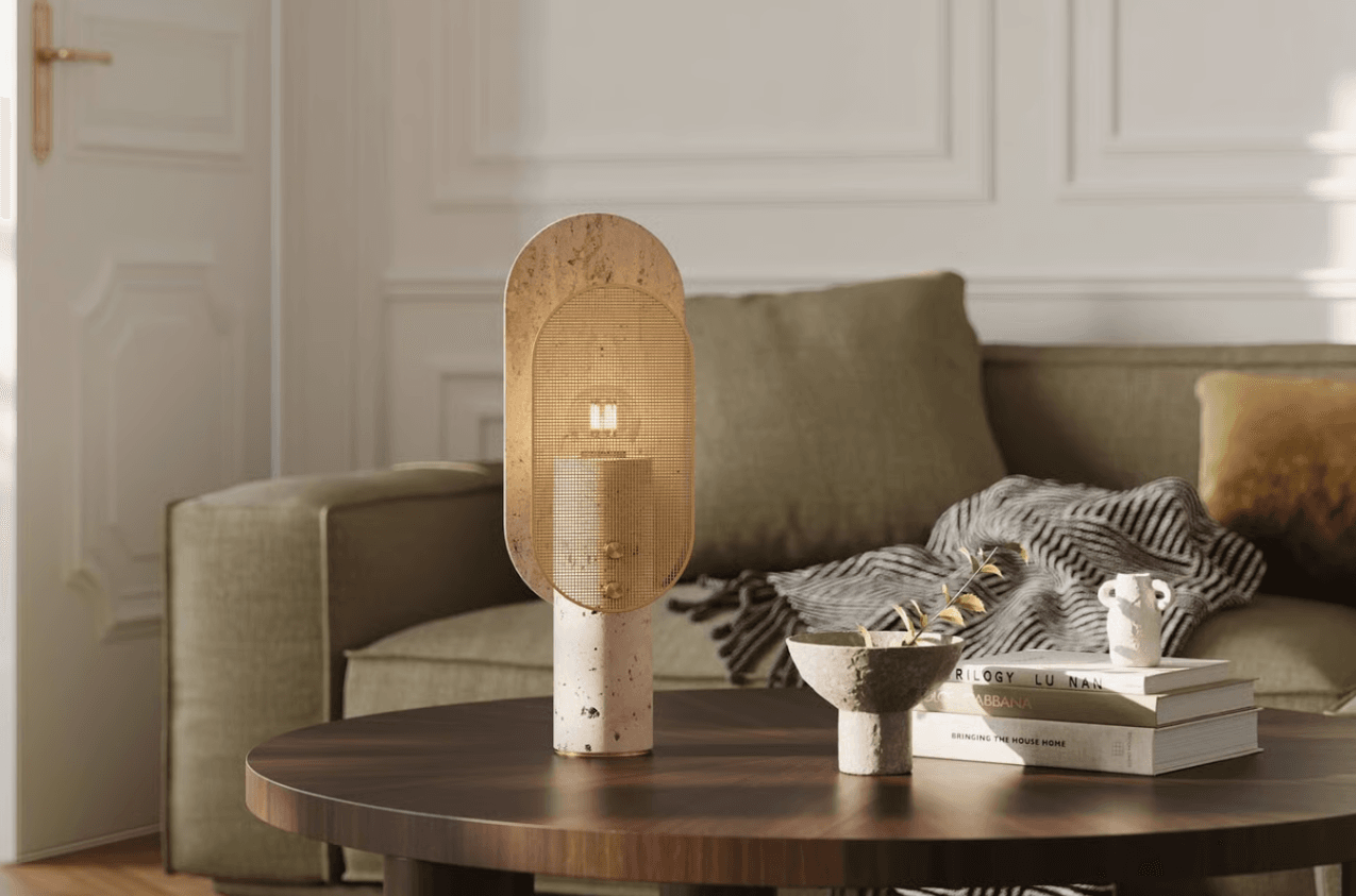 Elegant table lamp styled in a serene minimalist home environment
