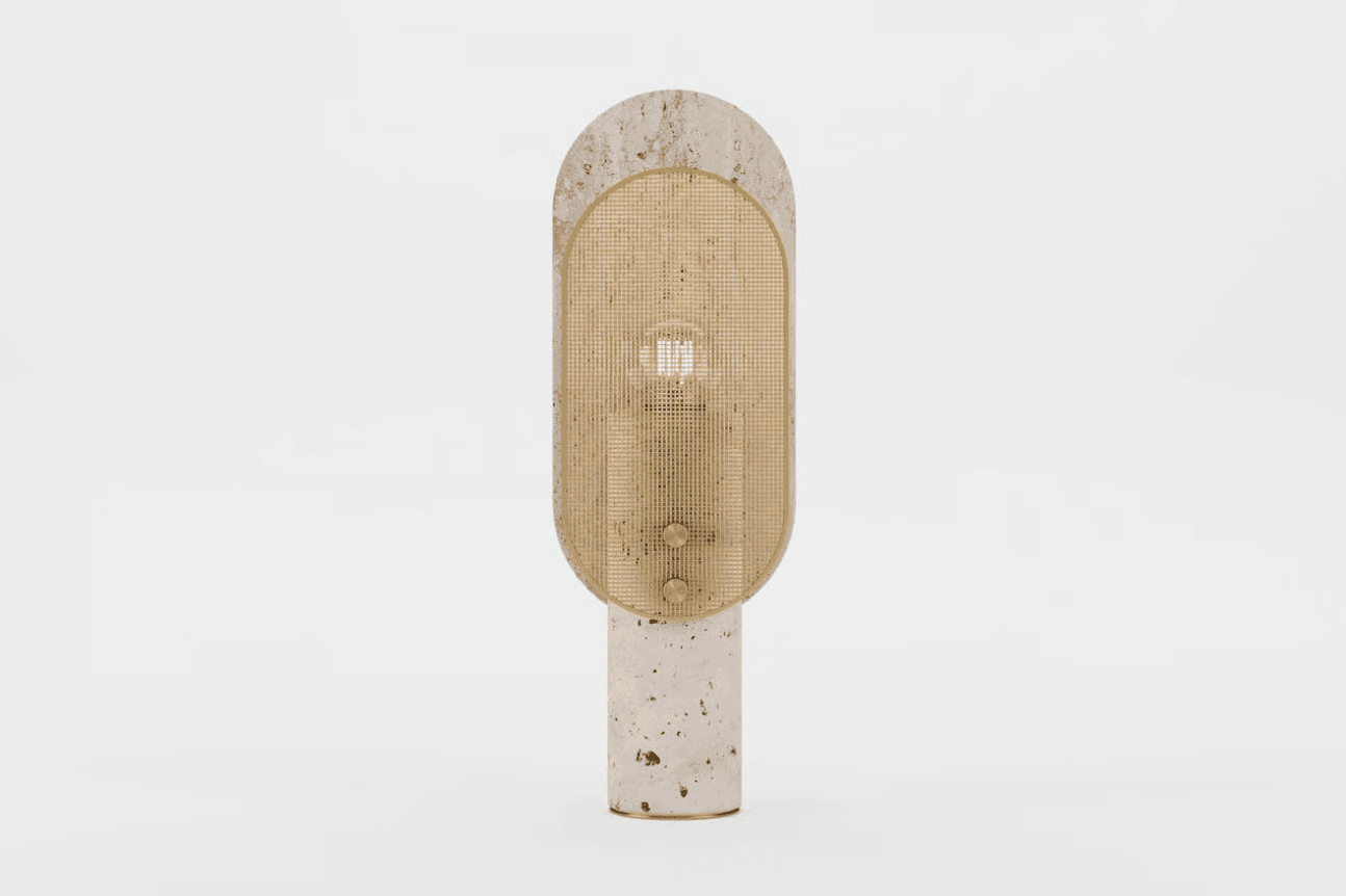 Front view of a modern table lamp with minimalistic design and soft lighting