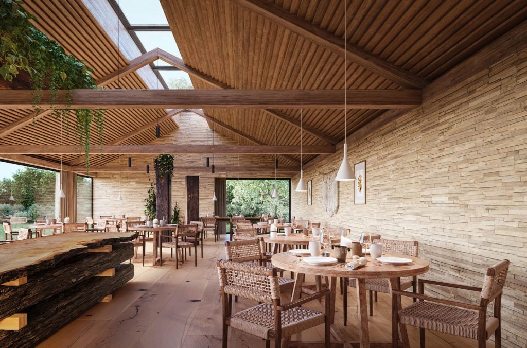 3D Interior Visualization of Rustic Dining Space